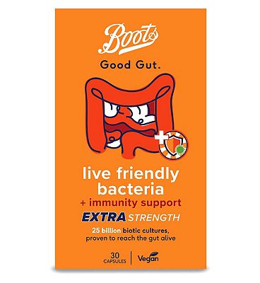 Boots Good Gut Live Friendly Bacteria + Immunity Support Extra Strength, 30 Capsules