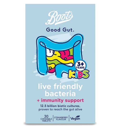 Boots Good Gut 3+ Kids live friendly bacteria + immunity support, 30 Chewable Tablets