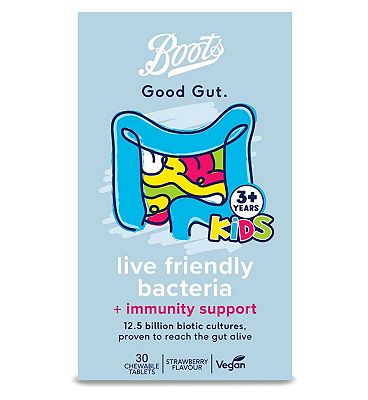 Boots Good Gut 3+ Kids live friendly bacteria + immunity support, 30 Chewable Tablets