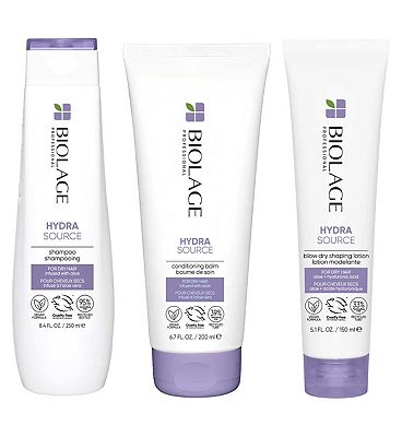 Biolage Professional Hydrasource Hydrating Shampoo, Conditioner & Blow Dry Shaping Lotion for dry hair