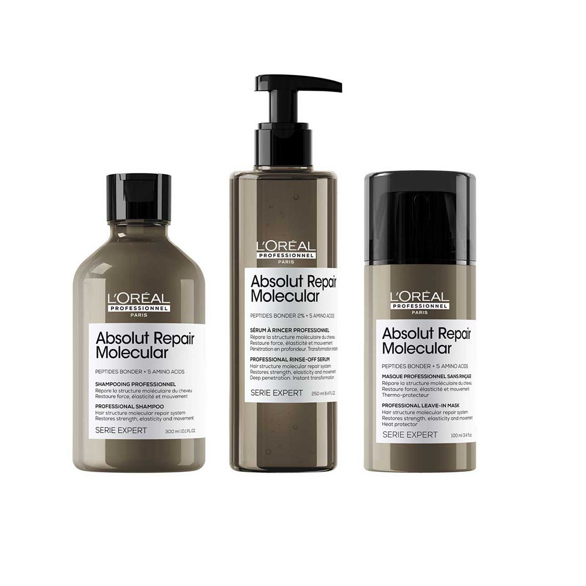 L'Oreal Professionnel Serie Expert Absolut Repair Molecular Shampoo, Rinse-Off Serum And Leave-In Cream Routine