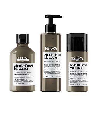 L'Oreal Professional Absolut Repair Molecular Shampoo 300ml, Rinse Off Serum Conditioner Treatment 250ml & Leave in Mask 100ml