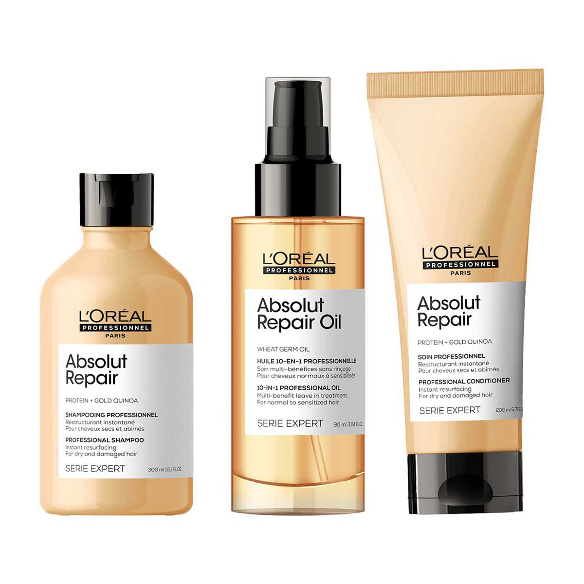 L'Oreal Professionnel Serie Expert Absolut Repair Shampoo, Conditioner And 10-In-1 Leave-In Oil Routine