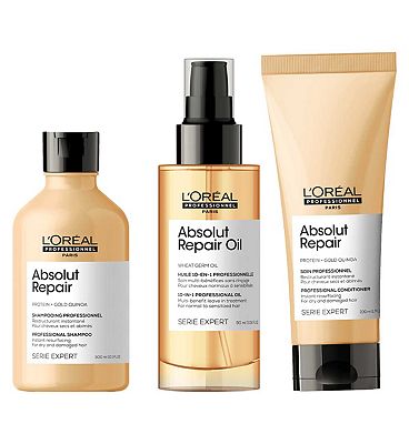 L'oral Professionnel Serie Expert Absolut Repair Shampoo, Conditioner and 10-in-1 Leave-In Oil Routi
