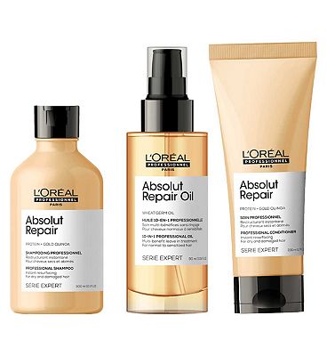 L'oral Professionnel Serie Expert Absolut Repair Shampoo, Conditioner and 10-in-1 Leave-In Oil Routine