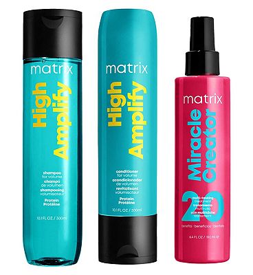 Matrix High Amplify Volumising Shampoo, Conditioner & Miracle Creator 20 for fine, flat hair
