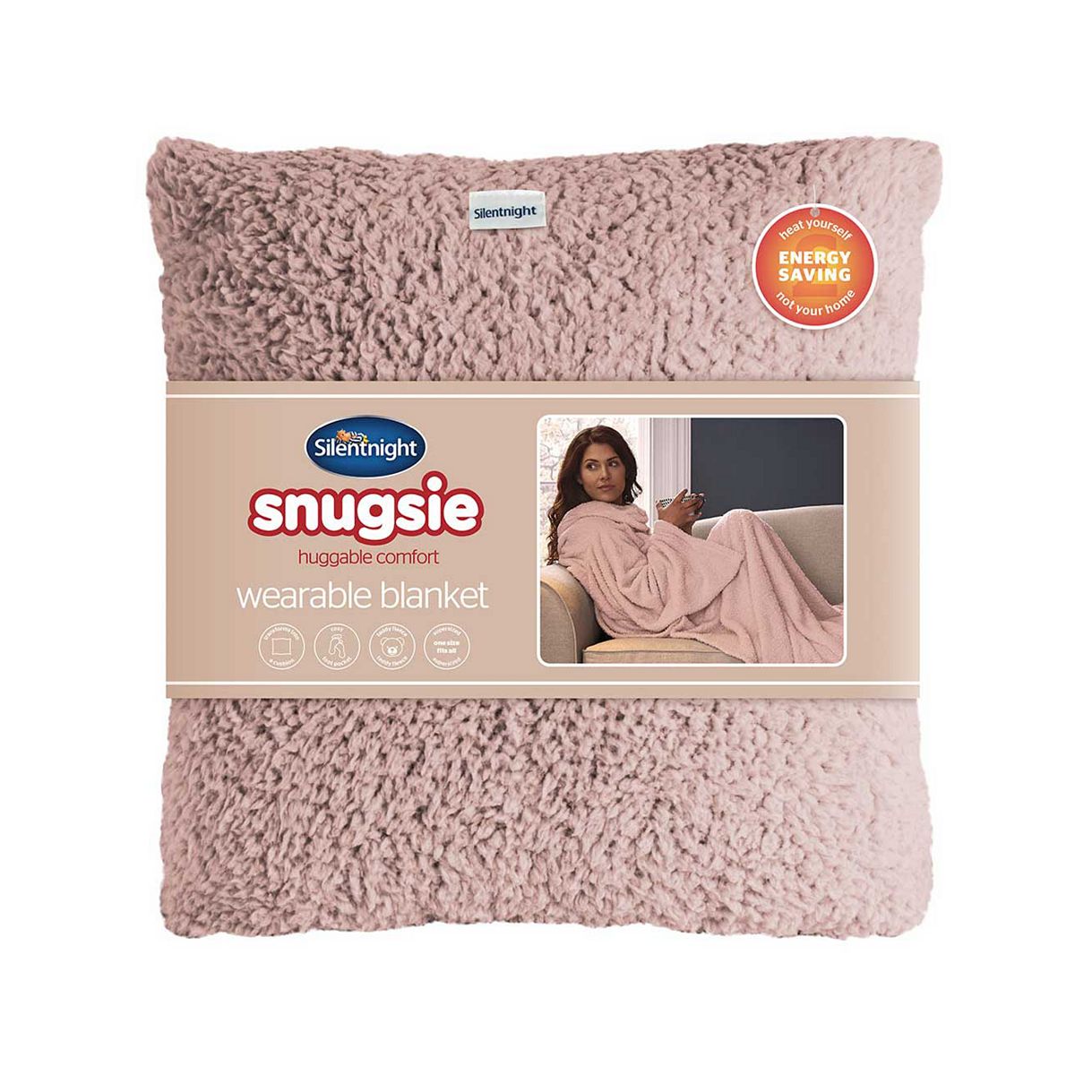 Silentnight Snugsie Wearable Teddy Fleece Blanket With Sleeves Blush