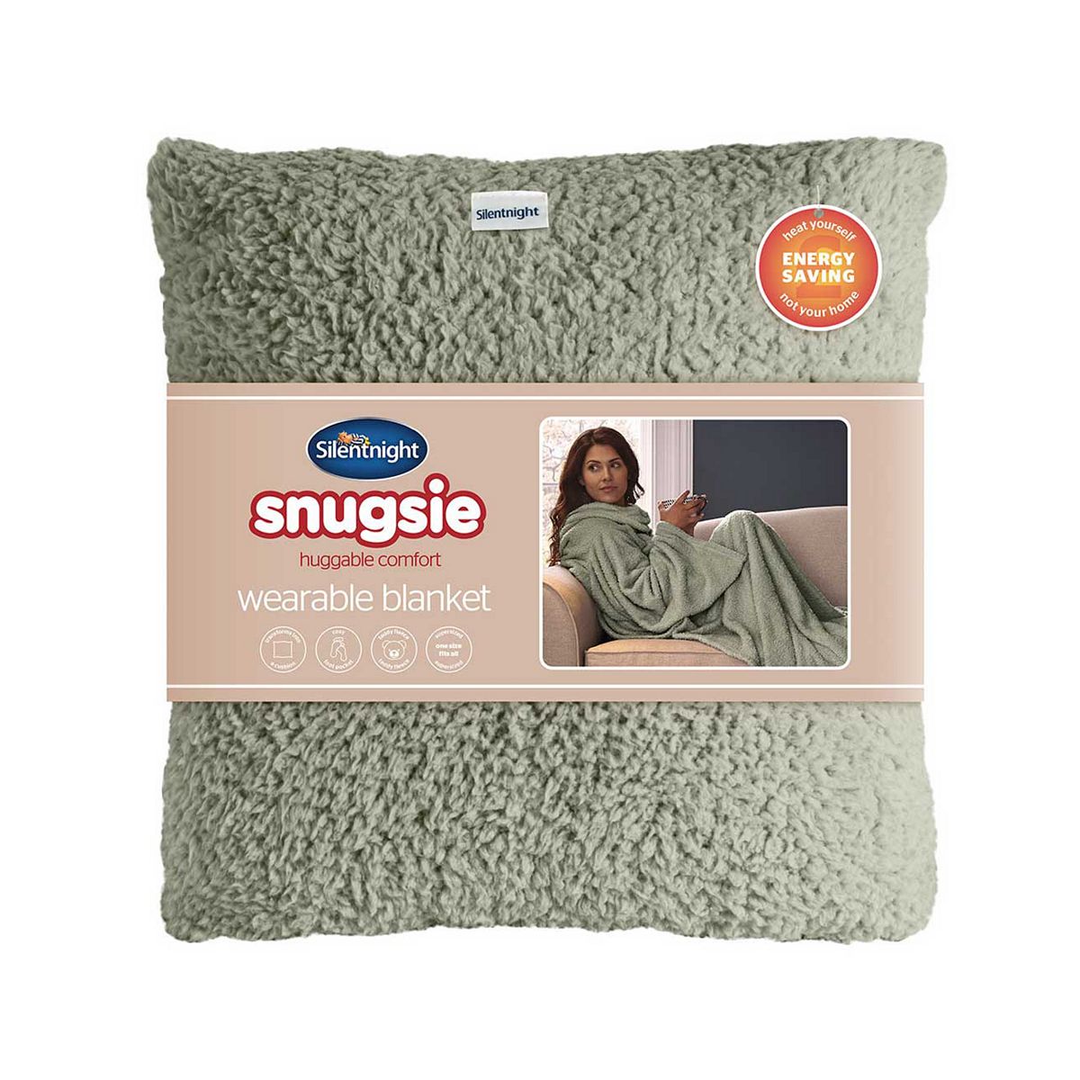 Silentnight Snugsie Wearable Teddy Fleece Blanket With Sleeves Sage