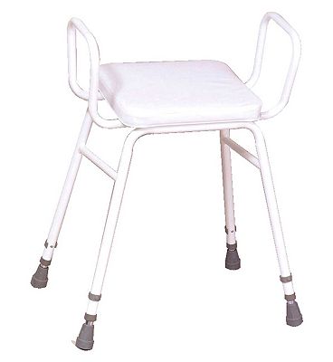 NRS Healthcare Malvern Perching Stool with Armreasts and Padded Seat, White