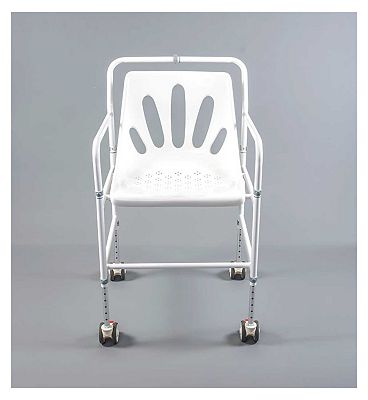 NRS Healthcare NUVO Height Adjustable Mobile Stainless Steel Shower Chair White