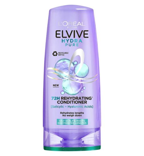 L’Oréal Paris Elvive Hydra Pure 72h Rehydrating Conditioner for Oily Scalp & Dehydrated Lengths 200ml