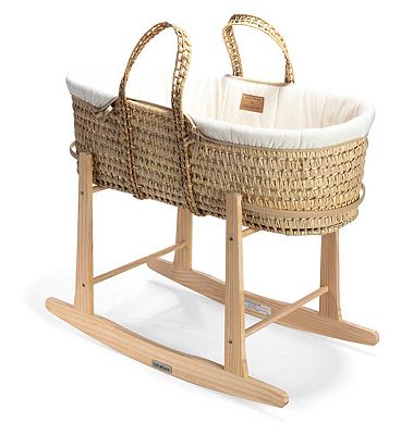 Clair de Lune Cream Organic Palm Moses Basket with Rocking Stand