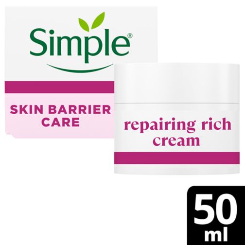 Simple Repairing Rich Cream Face Moisturiser with 22% Ceramide Boosters and Pro-Vitamin B5 50ml