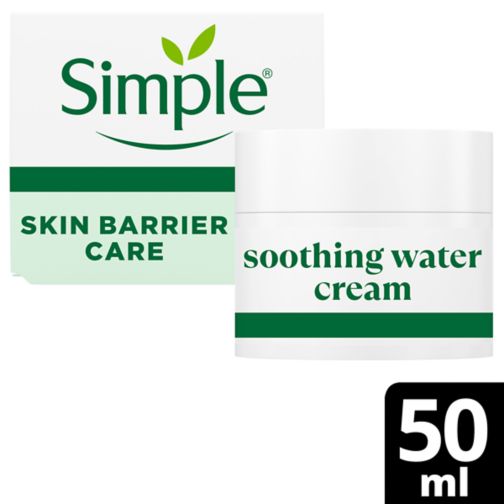 Simple Soothing Water Cream Face Moisturiser with 15% Skin Conditioners and Ceramide Boosters 50ml