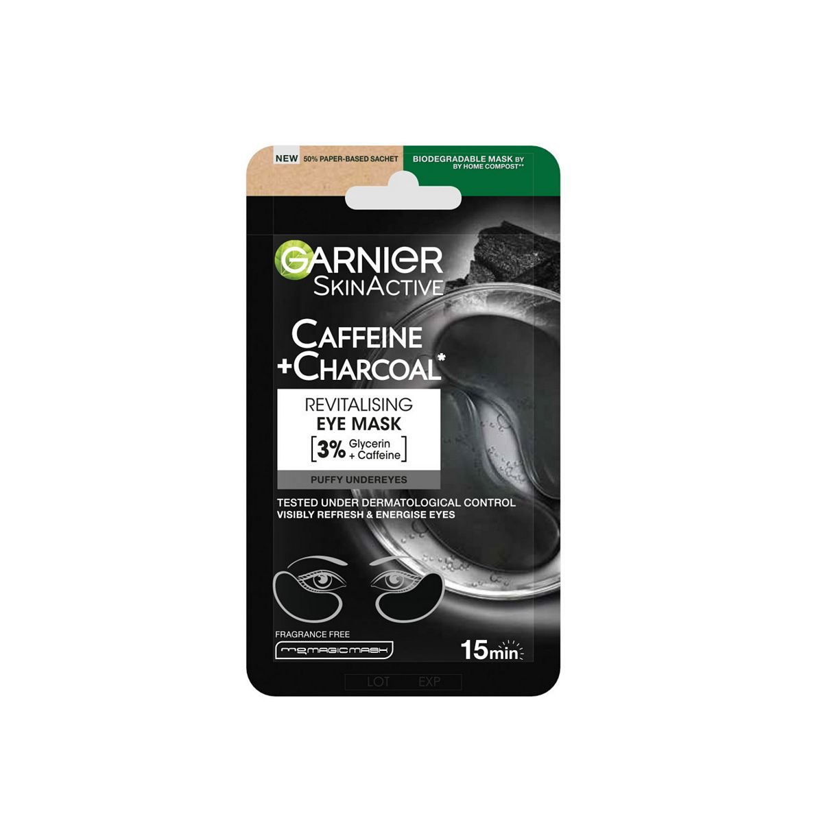 Garnier Depuffing Eye Mask With Bamboo Charcoal For Puffy Undereyes Vegan Cruelty Free 5g