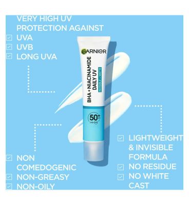 <br/>Garnier Daily UV Niacinamide, BHA & AHA, Invisible + Matte - Anti-Imperfection Fluid SPF50+, 40ml (3)