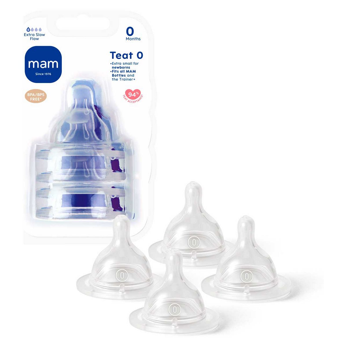 Mam Extra Slow Flow Teats Size 0 4 Pack