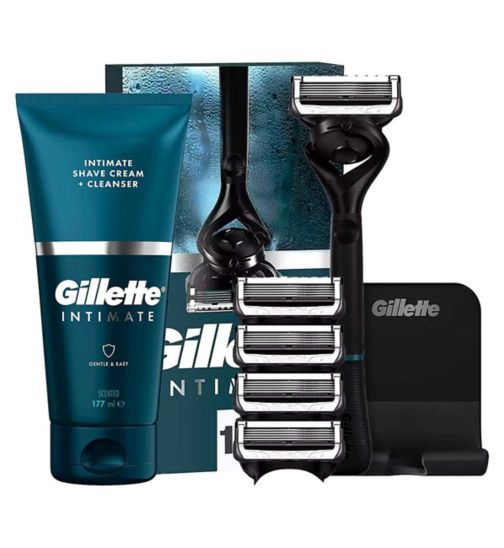 Gillette Intimate Blades 4ct;Gillette Intimate Men's Bundle - Razor, Blade Refills & Intimate Shave Cream and Cleanser;Gillette Intimate Pubic Shave Cream + Cleanser, Formulated for Pubic Hair, with Aloe (150 ml);Gillette Intimate Razor;Gillette Intimate Razor Cartridges, 4 Razor Blade Refills, Dermatologist Tested, With Lubrastrip;Gillette Intimate Razor for Men, Designed For Pubic Hair, 1 Razor Handle, 1 Razor Blade Refill;Gillette Intimate Shave Cream and Cleans