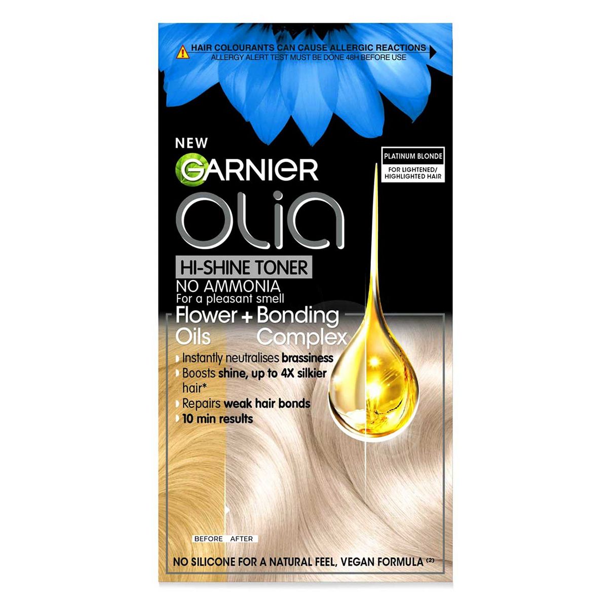 Garnier Olia 10.01 Platinum Toner: Hi-Shine, Neutralises Brassy Tones, For Brilliant, Cool Blonde, 243g