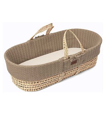 The Little Green Sheep Organic Knitted Moses Basket & Mattress - Truffle