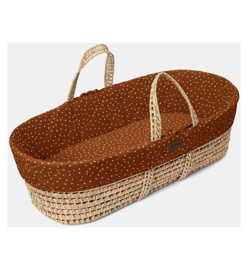 The Little Green Sheep Natural Quilted Moses Basket & Mattress - Terracotta Rice