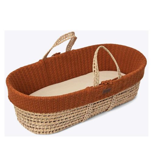 The Little Green Sheep Moses Basket and Static Stand Bundle - Knitted Terracotta