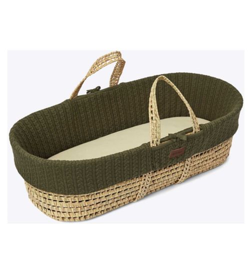 The Little Green Sheep Moses Basket and Static Stand Bundle - Knitted Juniper