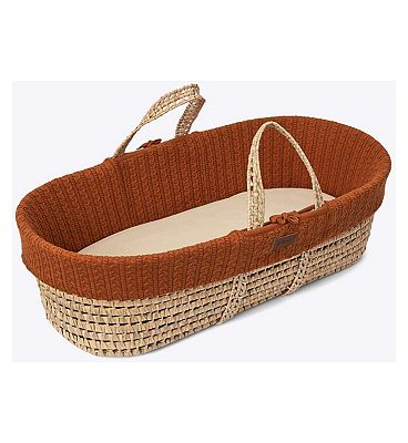 The Little Green Sheep Moses Basket and Rocking Stand Bundle - Knitted Terracotta