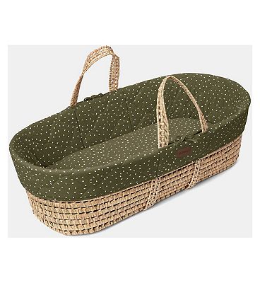 The Little Green Sheep Moses Basket and Static Stand Bundle - Quilted Juniper Rice