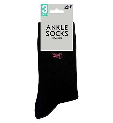 Boots Cotton Motif Design Ankle Socks 3 pair pack sizer 4-7