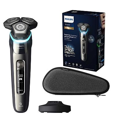 Philips Shaver S9000 Wet & Dry Electric Shaver with SkinIQ technology, with Charging stand and Trave