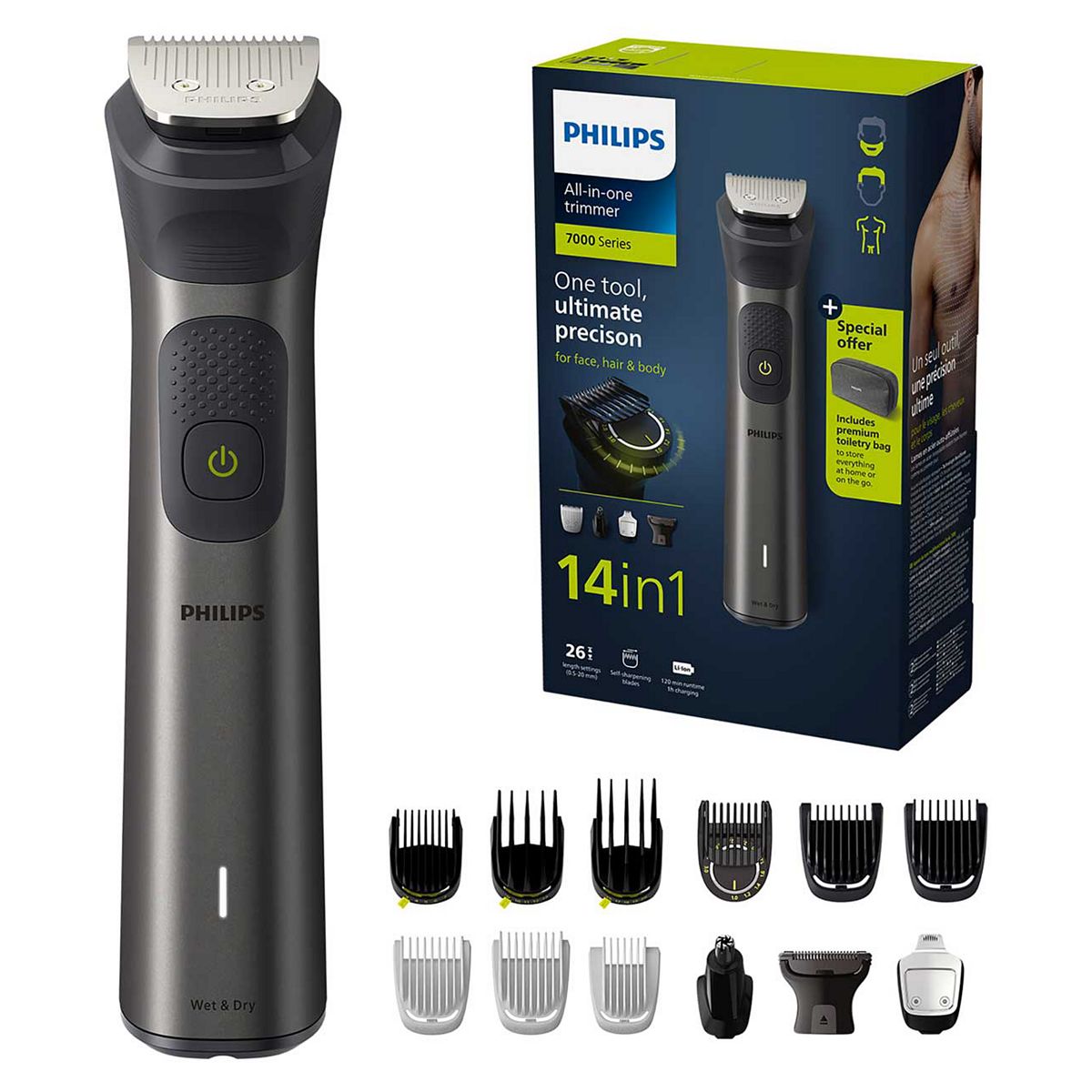 Philips Series 7000, 14-In-1 Multi Grooming Trimmer For Face, Head, And Body Mg7940/75