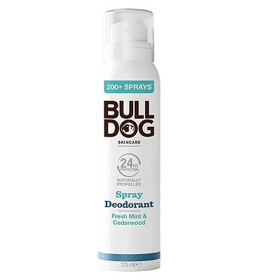 Bulldog Skincare Fresh Mint & Cedarwood  Spray Deodorant - 24 Hour Protection, Fresh Scent 125ml