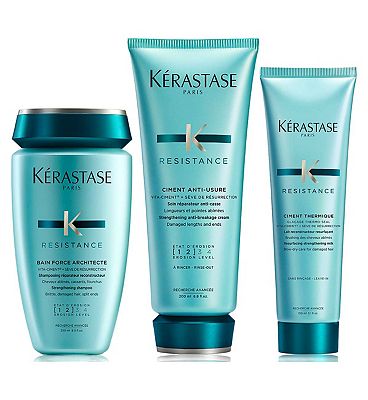 Krastase Resistance Shampoo, Conditioner and Hair Treatment, Strengthening Routine to Repair Dry Dam