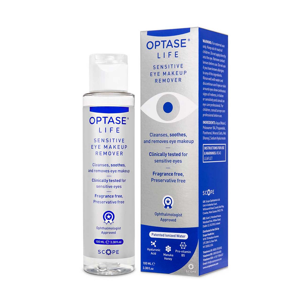 Optase Life Sensitive Eye Makeup Remover - Gentle Ionized Cleanser Preservative Free 100ml