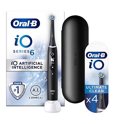 Oral-B iO6 Electric Toothbrush - Black Lava + iO Ultimate Clean Black Replacement Electric Toothbrus