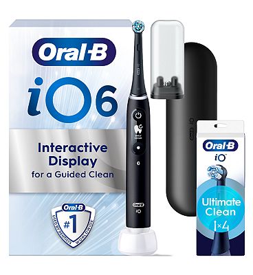 Oral-B iO6 Black Lava Electric Toothbrush + iO Ultimate Clean Black Toothbrush Heads 4 Pack Bundle