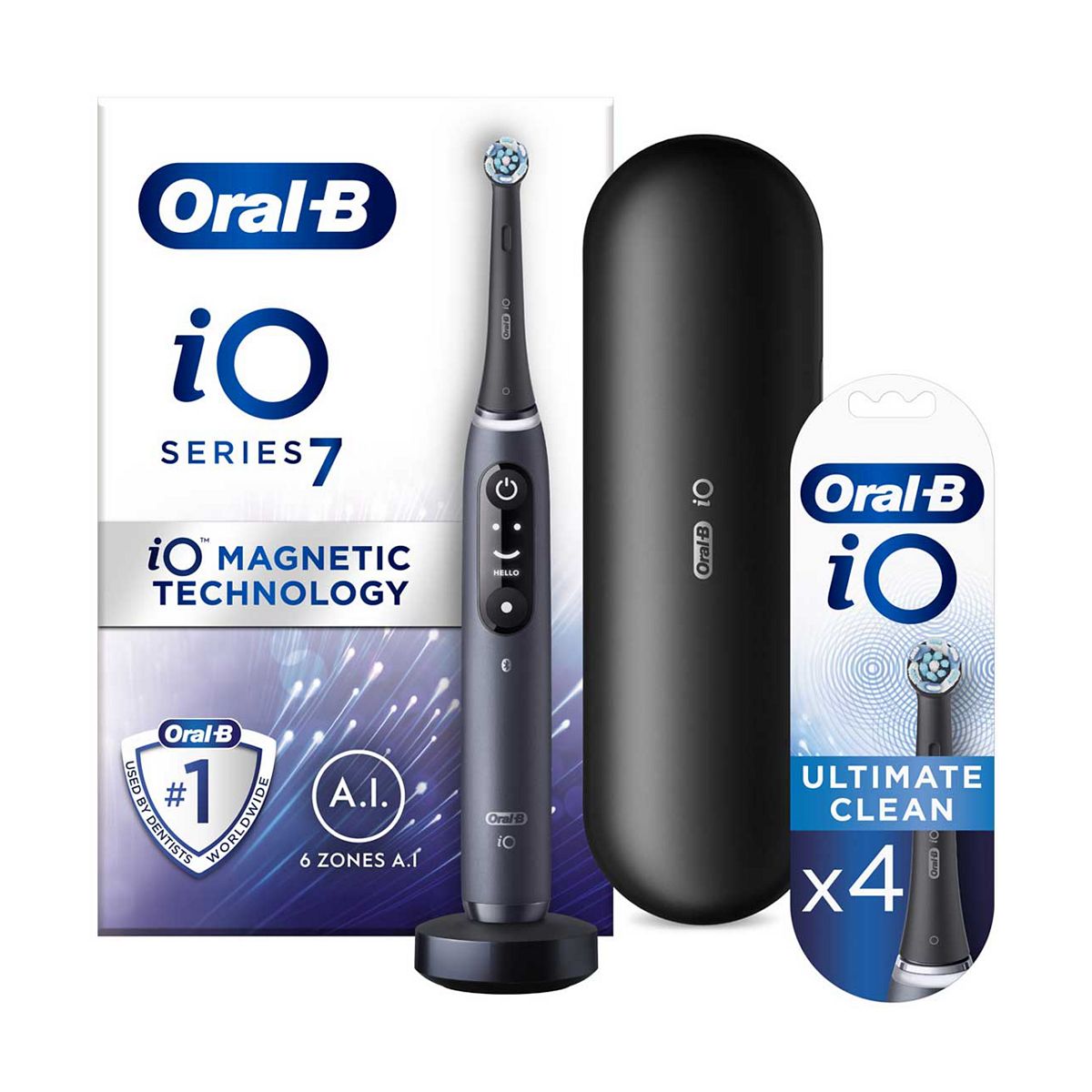 Oral B Oral-B Io7 Electric Toothbrush - Black + Io™ Ultimate Clean Replacement Heads 4 Pack Bundle