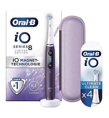 Oral-B iO8 Electric Toothbrush Violet + iO Ultimate Clean White Replacement Electric Toothbrush Head