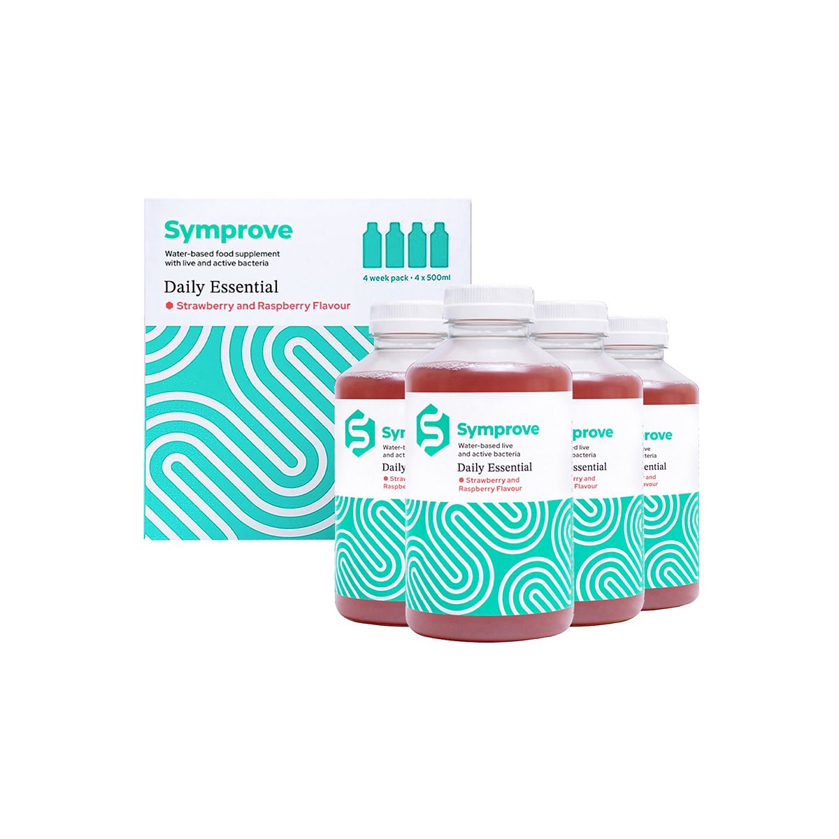 Symprove Strawberry & Raspberry Water-Based Gut Supplement - Live & Active Bacteria - 4x500ml