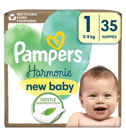 Pampers Harmonie Nappies Size 1, 35 Nappies, 2kg-5kg, Essential Pack