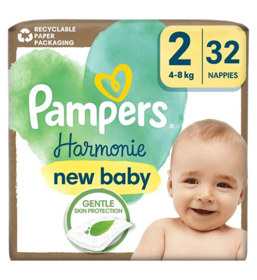 Pampers Harmonie Nappies Size 2, 32 Nappies, 4kg-8kg, Essential Pack