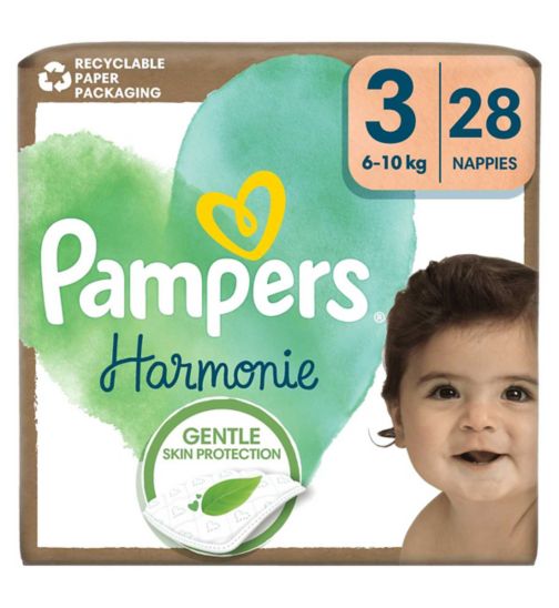 Pampers Harmonie Nappies Size 3, 28 Nappies, 6kg-10kg, Essential Pack