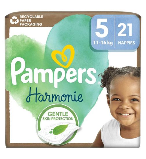 Pampers Harmonie Nappies Size 5, 21 Nappies, 11kg-16kg, Essential Pack