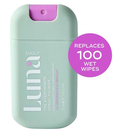 Luna Daily The Mini Everywhere Spray-To-Wipe Fragrance Free with prebiotics + Vitamins C&E for sensitive skin