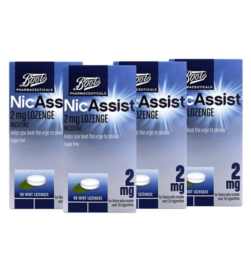 Boots NicAssist 2 mg Lozenges;Boots NicAssist 2mg Lozenges 4 x 96 Bundle;Boots NicAssist Lozenge 2mg Lozenge Mint Flavour 96 lozenges