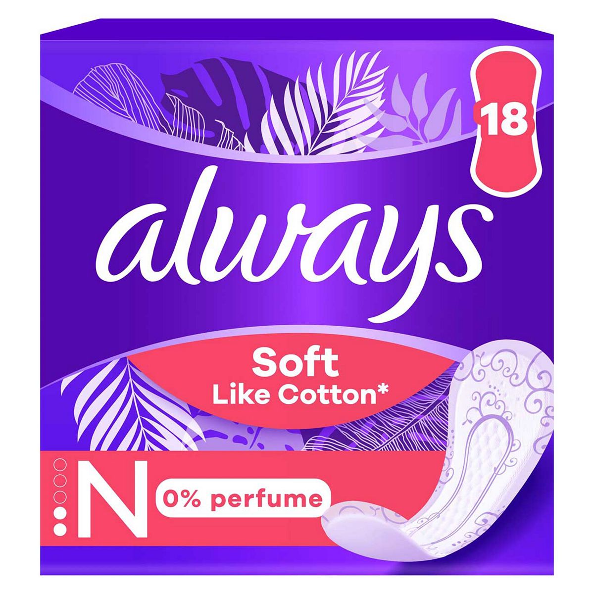 Always Soft Like Cotton Normal Panty Liners 18 Liners, 0% Perfume, Cottony Layer To Feel Nothing But Freshness
