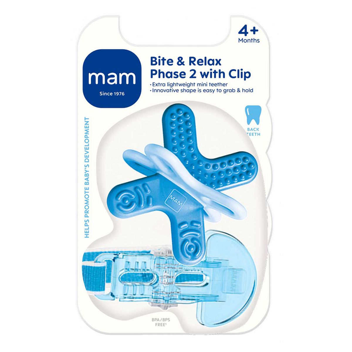 Mam Bite And Relax Teether & Clip Blue 4+M