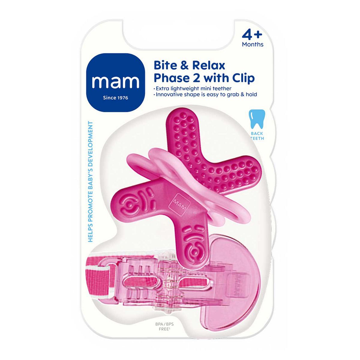 Mam Bite And Relax Teether & Clip Pink 4+M