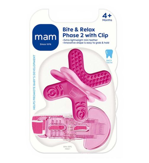 MAM Bite And Relax Teether & Clip Pink 4+M